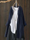 Vintage Solid Color High Low Plus Size Long Shirt - Navy