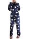 Women's Pajama Set Cartoon Long Sleeve Comfy Thicken Warm Flannel Home Pants Suit - Navy