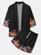 Mens Colorful Mushroom Print Open Front Kimono Two Pieces Outfits - Black