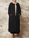 Винтажное однотонное пальто с круглым вырезом Шея, длинное тонкое пальто Plus размера - Черный