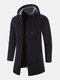 Mens Chenille Knitted Plush Lined Warm Drawstring Hooded Cardigans - Black
