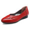 Women Office Leaf Leather Slip On Flats - Red