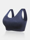 Plus Size Butterfly Lace Wireless Seamless Gather Full Cup Comfy Sleep Yoga Bra - Navy