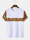 Mens Ethnic Geometric Print Patchwork Short Sleeve T-Shirts - White