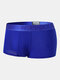 Mens Solid Seamless Breathable Logo Waistband U Convex Boxer Briefs - Blue