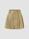Solid Pleated High Waist Zip Casual Skirt For Women - Khaki
