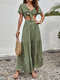 Floral Print Bow Deep V-neck Short Sleeve Two Pieces Suit - Green
