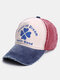 Unisex Washed Made-old Cotton Color-block Letter Four-leaf Clover Pattern Printed Damaged Baseball Cap - Dark Blue Hat Brim
