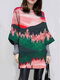Landscape Print Loose Long Sleeve O-neck Casual Dress For Women - Pink