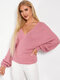 Solid Backless Cross Wrap Dolman Sleeve Deep V-neck Sweater - Pink