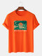 Mens 100% Cotton Ethnic Characters & Ukiyoe Print Short Sleeve T-Shirt - Orange