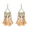 Women's Bohemian Earrings Retro Wood Bead Crystal Tassel Earrings - Khaki