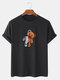 Mens Cartoon Skeleton Bear Graphic Cotton Short Sleeve T-Shirts - Black