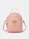 Women Faux Leather Metal Tassel Lozenge Mini Backpack Fashion Large Capacity Travel Bag - Pink