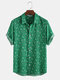 Men 65% Cotton Fun Triangle Print Casual Short Sleeve Shirt - Green