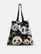 Women Canvas Casual Winter Olympics Beijing 2022 Panda Large Capacity Handbag Shoulder Bag - Black