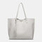 Women PU Leather Lychee Pattern Large Capacity Casual Tassel Solid Tote Shoulder Bag Handbag - Grey
