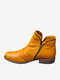 Women's  Large Size Wearable Solid Color Side-zip Casual Flat Ankle Boots - Yellow