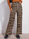 Plaid Button Pocket High Waist Casual Pants for Women - Yellow