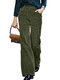 Women Vintage Corduroy Solid Color Casual Pants With Pocket - Green