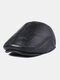 First Layer Cowhide Leather Hat Men's Fashion Beret Hats - Black
