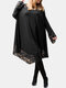 Irregular Lace Patchwork Long Sleeve Casual Plus Size Blouse - Black