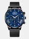 12 Colors Stainless Steel Men Casual Business Watch Decorative Calendar Pointer Quartz Watch - Black Band Black Case Blue Dial 