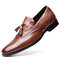 Men Brogue Tassel Dress Loafers Slip On Formal Shoes - Brown