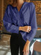 Solid Color V-neck Twisted Long Sleeve Blouse - Navy