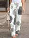 Wood Grain Print Plus Size Casual Pants with Belt - White