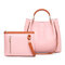 2 PCS Women PU Leather Handbag Solid Leisure Crossbody Bag Shoulder Bag - Pink