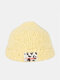 Unisex Teddy Velvet Solid Color Cow Pattern Letter Cloth Label Warmth Beanie Hat - Yellow
