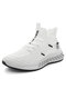 Men Light Weight Lace Up Knitted Fabric Running Walking Sport Shoes - White