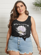 Shell Print Sleeveless Plus SIze Casual Tank Top for Women - Grey