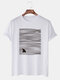 Mens Cartoon Animal Line Printed Cotton Casual Short Sleeve T-Shirts - White