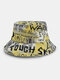 Unisex Cotton Tie-dye Letter Graffiti Painted Pattern Printing Big Brim Sunshade Bucket Hat - Yellow