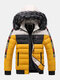 Mens Winter Thicken Tape Padded Fur Hooded Puffer Jacket Warm Down Coat - Yellow