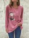 Button Cartoon Girl Print Long Sleeve Blouse For Women - Pink