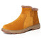 Men Plush Lining Warm Non Slip Side Zipper Casual Ankle Boots - Yellow