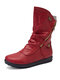 Plus Size Women Casual Warm Lined Comfortable Snow Boots - Red