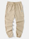 Mens Solid Color Seam Detail Applique Drawstring Cargo Pants - Khaki