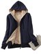 Women's Plush Hooded Long-sleeved Sweater Zipper Jackets - Navy Blue