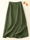 Falda casual de algodón con cremallera en la espalda de color liso para mujer - ejercito verde