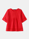 Solid Color O-neck Short Sleeve Plus Size Blouse - Red