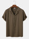 Mens Solid Color Revere Collar Casual Short Sleeve Shirts - Dark Brown