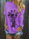 Giraffe Printed O-Neck Short Sleeve Casual T-shirt - Purple