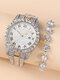 2 Pcs/Set Alloy Rhinestone Women Casual Watch Decorated Pointer Quartz Watch Bracelet - Rose Gold