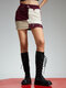 Contrast Color Pocket Zip Button Denim Skirt For Women - Coffee