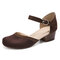 Women Retro Bare Instep Wide Fit Ankle Buckle Strap D'Orsay Pumps - Dark Brown
