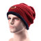 Male Knitted Slouch Beanie Hat Lining Plush Double Layers Winter Warm Ski Outdoor Cap - Red